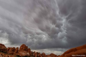 clouds, devil's garden campground, Arches National Park on Saturday, Sept. 21, 2024.