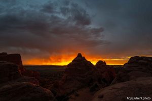 sunset at devil's garden campground, Arches National Park on Saturday, Sept. 21, 2024.