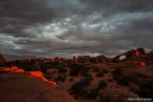 skyline arch, sunset at devil's garden campground, Arches National Park on Saturday, Sept. 21, 2024.