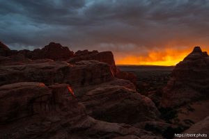 sunset at devil's garden campground, Arches National Park on Saturday, Sept. 21, 2024.