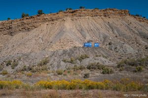 trump signs along cliff driving back from Moab on Sunday, Sept. 22, 2024.