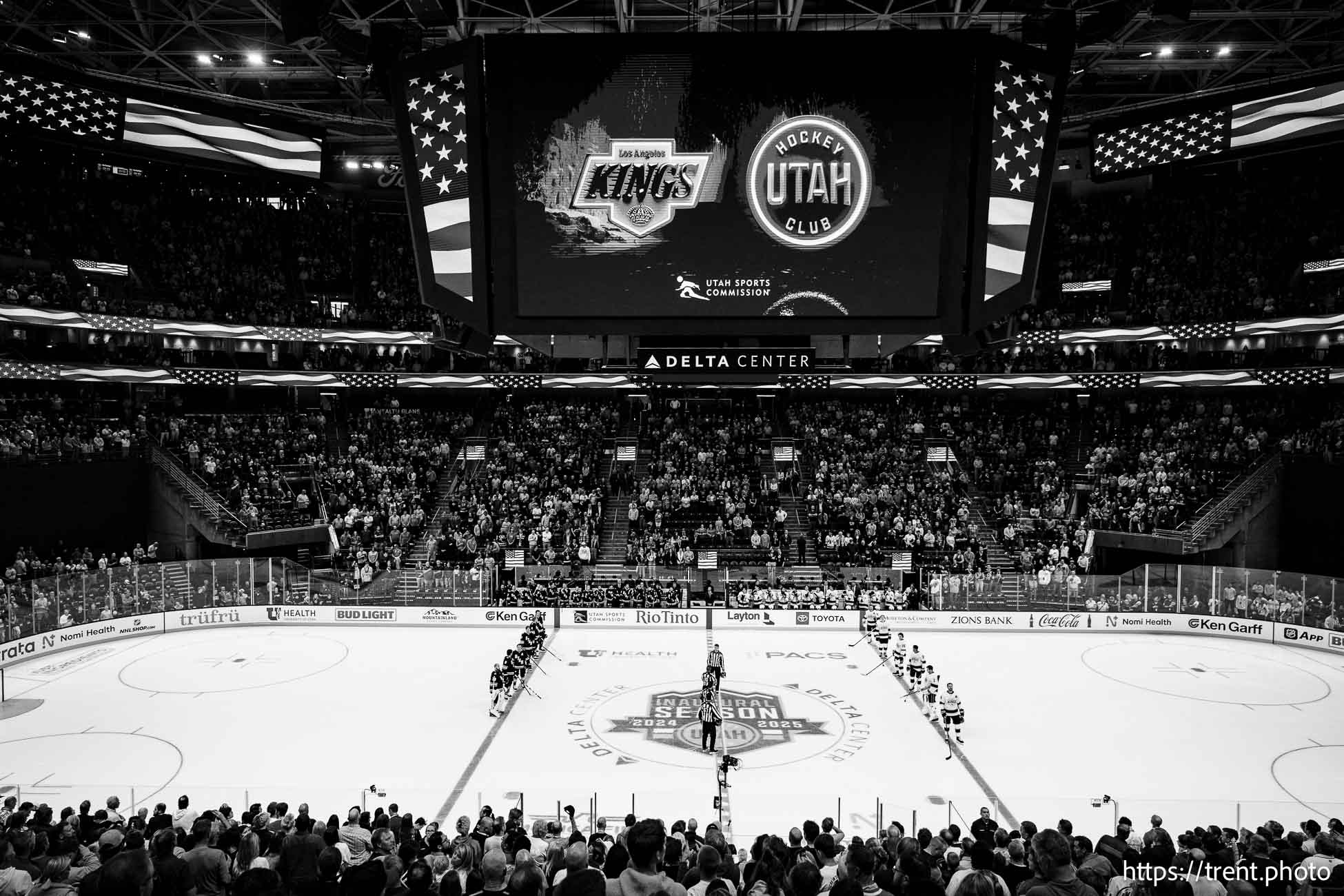 (Trent Nelson  |  The Salt Lake Tribune) Utah Hockey Club hosts the Los Angeles Kings, NHL pre-season hockey in Salt Lake City on Monday, Sept. 23, 2024.