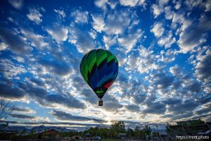 (Trent Nelson  |  The Salt Lake Tribune) A hot air balloon flies over Thanksgiving Point's Curiosity Farms on Thursday, Sept. 26, 2024.