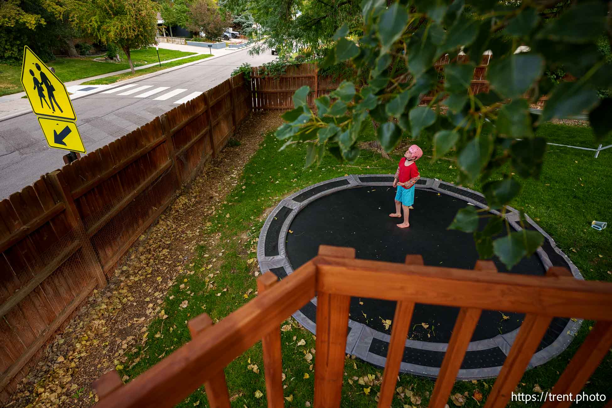 (Trent Nelson  |  The Salt Lake Tribune) Harper Tribe on the family's backyard trampoline in South Jordan on Monday, Sept. 16, 2024.