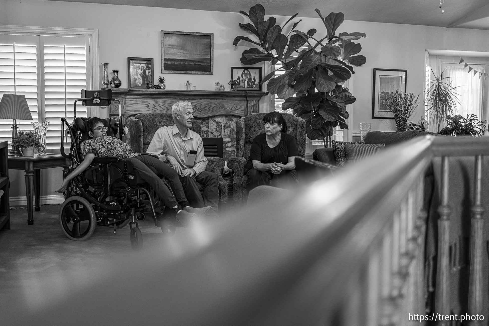 (Trent Nelson  |  The Salt Lake Tribune) Chetna, Sterling and Heidi Hilton in their Orem home on Wednesday, Sept. 18, 2024.