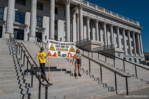 (Trent Nelson  |  The Salt Lake Tribune) Members of the White Mesa Ute community rally at the Utah Capitol in Salt Lake City on Friday, Oct. 4, 2024.