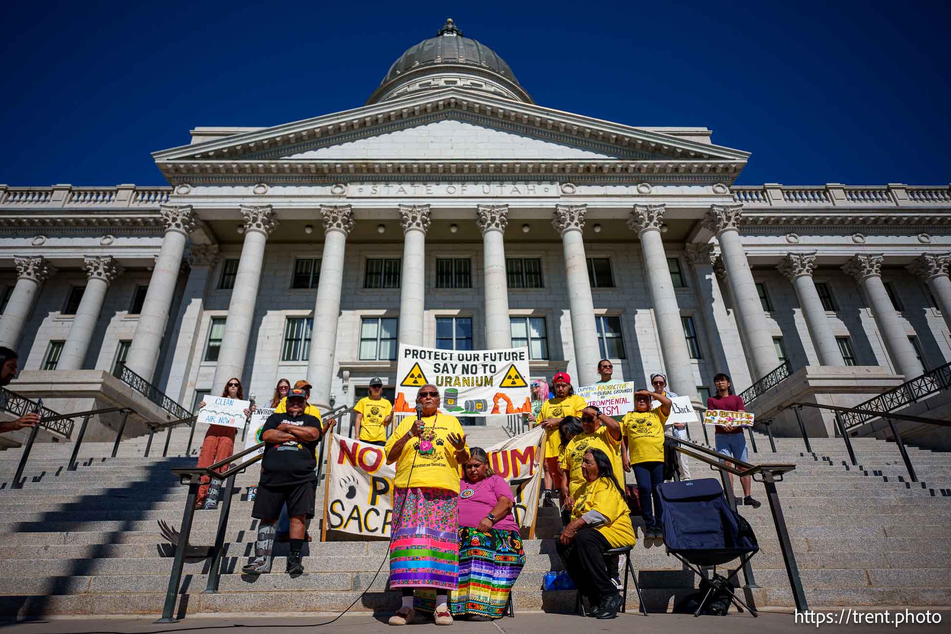 (Trent Nelson  |  The Salt Lake Tribune) Thelma Whiskers speaks at a White Mesa Ute community rally at the Utah Capitol in Salt Lake City on Friday, Oct. 4, 2024.