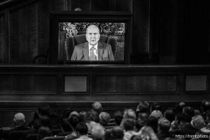 (Trent Nelson  |  The Salt Lake Tribune) President Russell M. Nelson makes a video address at General Conference on Sunday, Oct. 6, 2024.