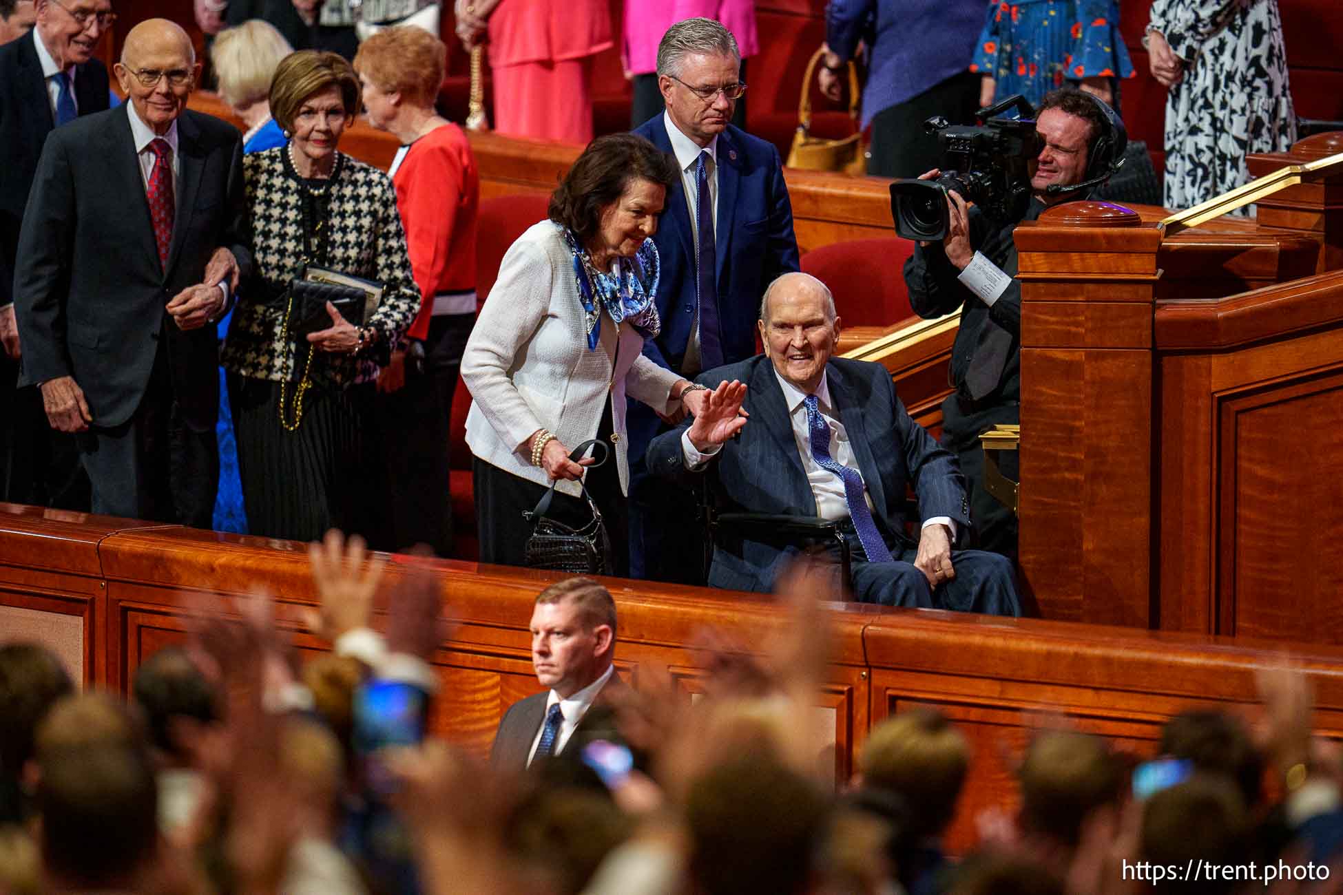 (Trent Nelson  |  The Salt Lake Tribune) President Russell M. Nelson and his wife, Wendy, after General Conference on Sunday, Oct. 6, 2024.