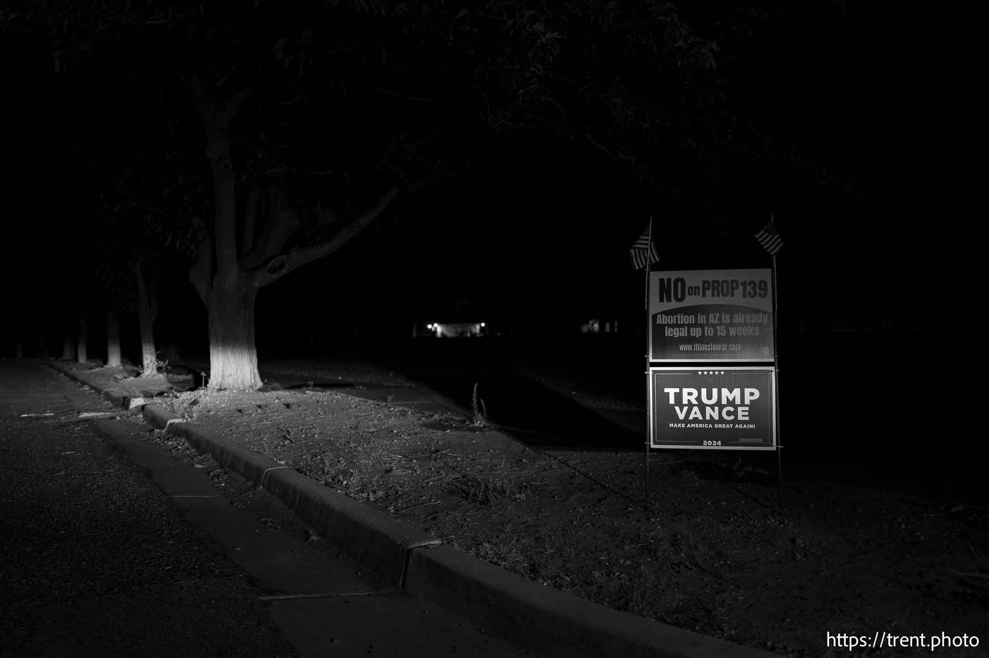 trump signs at cottonwood park, Colorado City before sunrise on Saturday, Oct. 12, 2024.