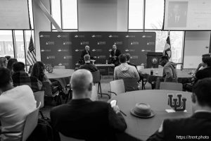 (Trent Nelson  |  The Salt Lake Tribune) Sen. Mike Lee speaks at the Hinckley Institute of Politics in Salt Lake City on Tuesday, Oct. 8, 2024.