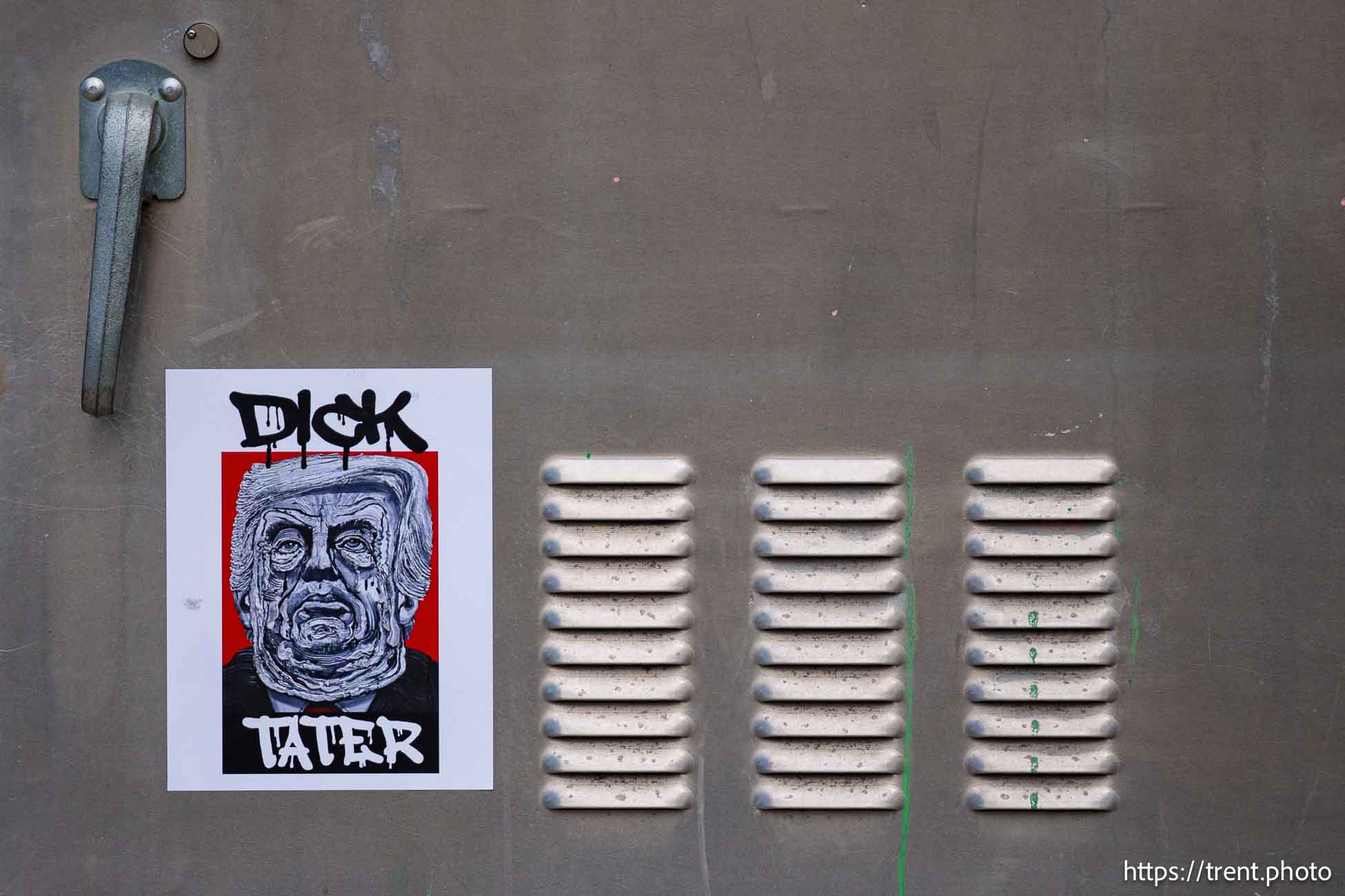 Donald Trump Dick Tater sticker, Salt Lake City on Thursday, Oct. 31, 2024.