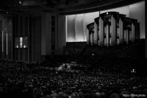 (Trent Nelson  |  The Salt Lake Tribune) 
Dieter F. Uchtdorf at General Conference on Sunday, Oct. 6, 2024.