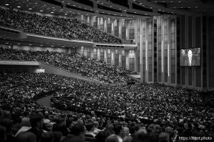 (Trent Nelson  |  The Salt Lake Tribune) Russell M. Nelson delivers an video address at General Conference on Sunday, Oct. 6, 2024.