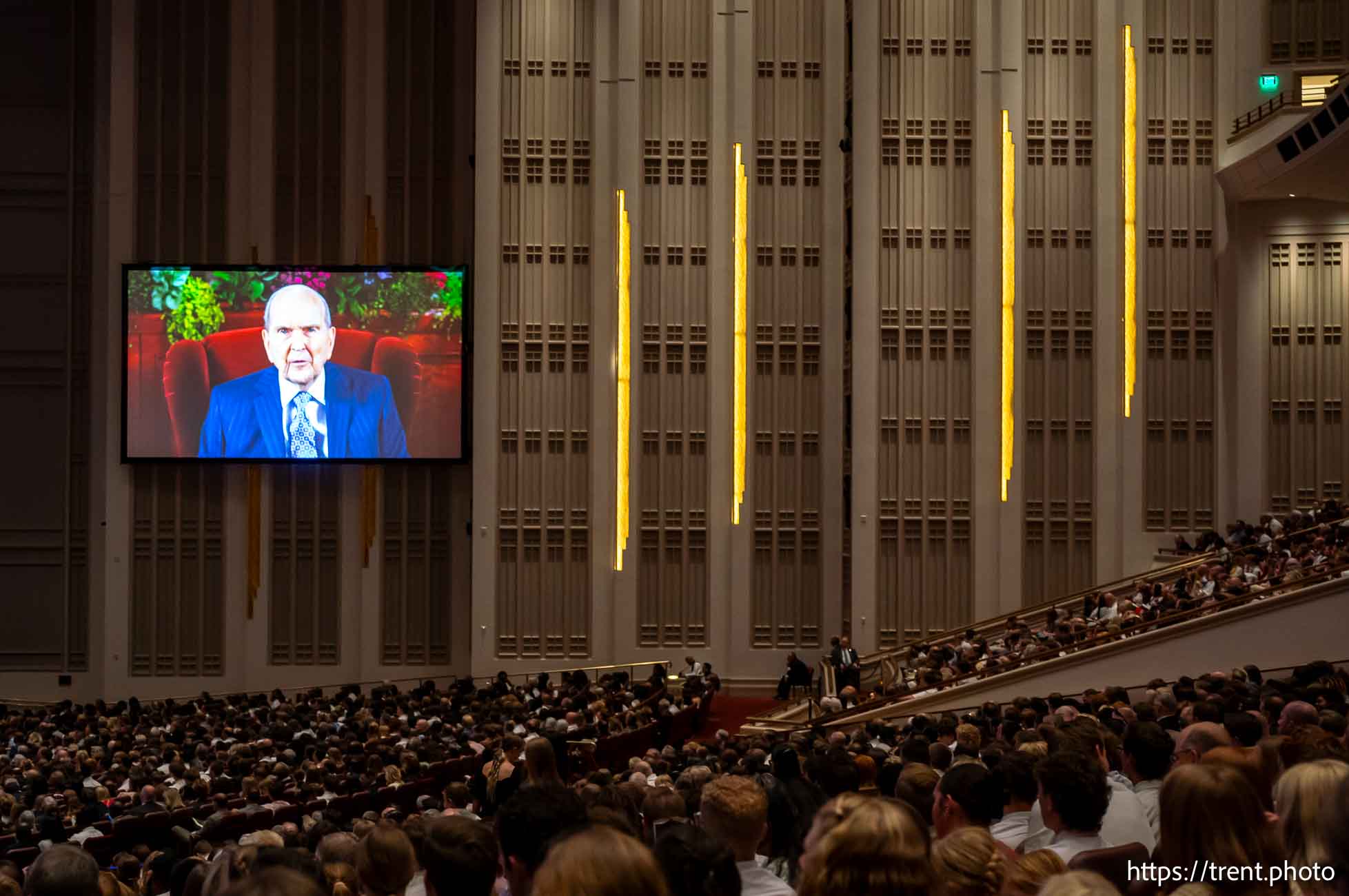 (Trent Nelson  |  The Salt Lake Tribune) Russell M. Nelson delivers an video address at General Conference on Sunday, Oct. 6, 2024.