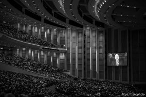 (Trent Nelson  |  The Salt Lake Tribune) Russell M. Nelson delivers an video address at General Conference on Sunday, Oct. 6, 2024.