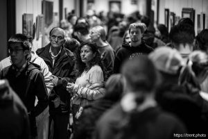 (Trent Nelson  |  The Salt Lake Tribune) Voters in line at the Utah County polling station in Provo on Tuesday, Nov. 5, 2024.