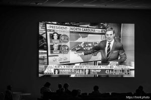 (Trent Nelson  |  The Salt Lake Tribune) People watch results at an election night party for GOP congressional candidate Sen. Michael Kennedy, R-Alpine, in Provo on Tuesday, Nov. 5, 2024.