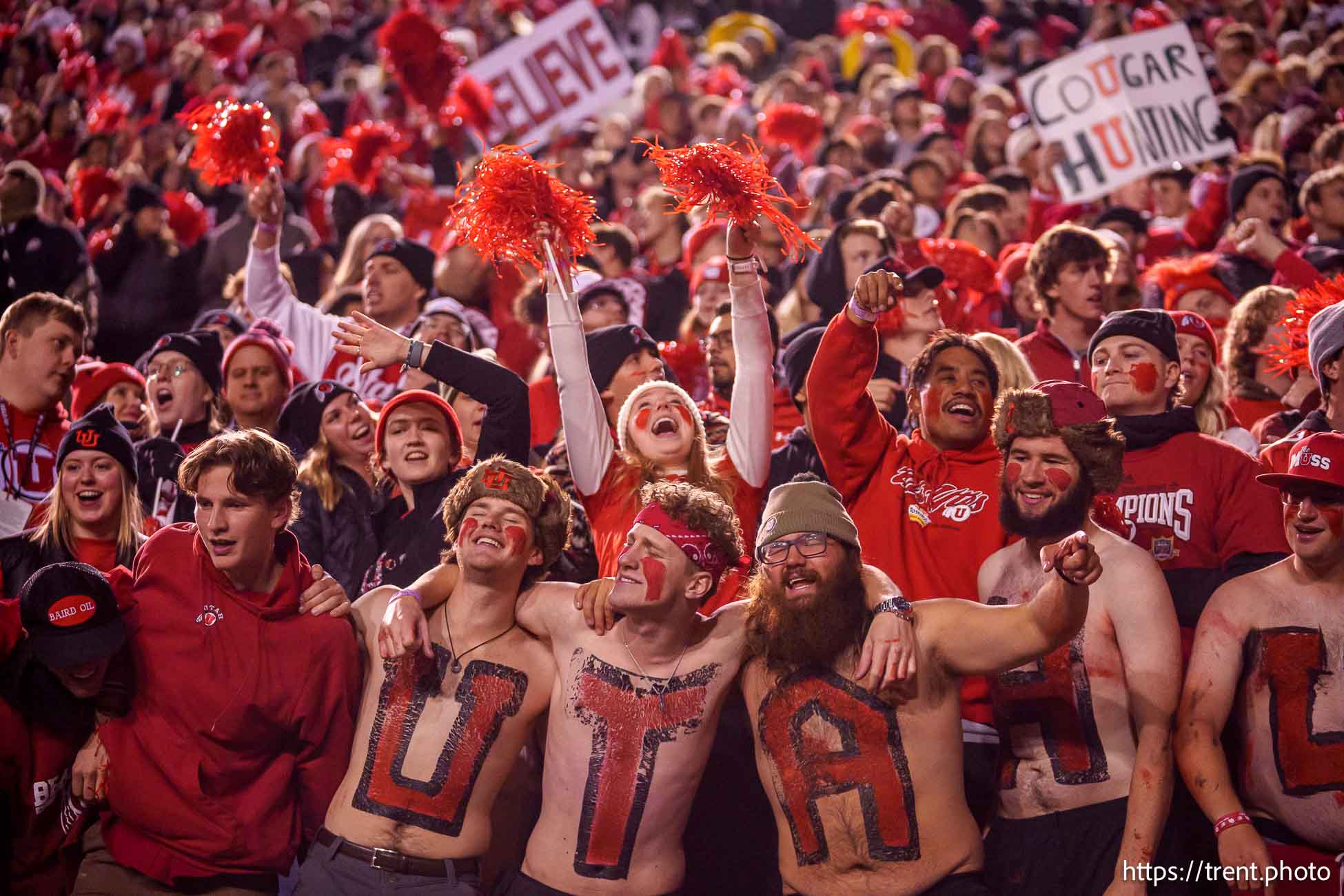 (Trent Nelson  |  The Salt Lake Tribune) Utah fans as Utah hosts BYU, NCAA football in Salt Lake City on Saturday, Nov. 9, 2024.