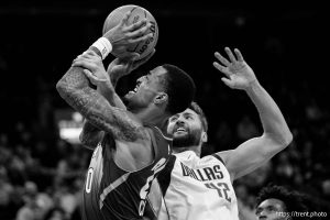 (Trent Nelson  |  The Salt Lake Tribune) Utah Jazz forward John Collins (20) defended by Dallas Mavericks forward Maxi Kleber (42) as the Utah Jazz host the Dallas Mavericks, NBA basketball in Salt Lake City on Thursday, Nov. 14, 2024.