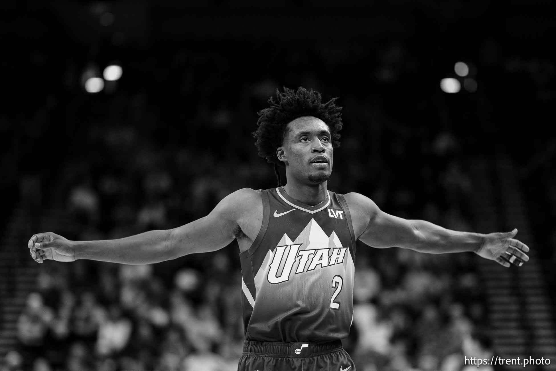 (Trent Nelson  |  The Salt Lake Tribune) Utah Jazz guard Collin Sexton (2) as the Utah Jazz host the Denver Nuggets, NBA basketball in Salt Lake City on Wednesday, Nov. 27, 2024.