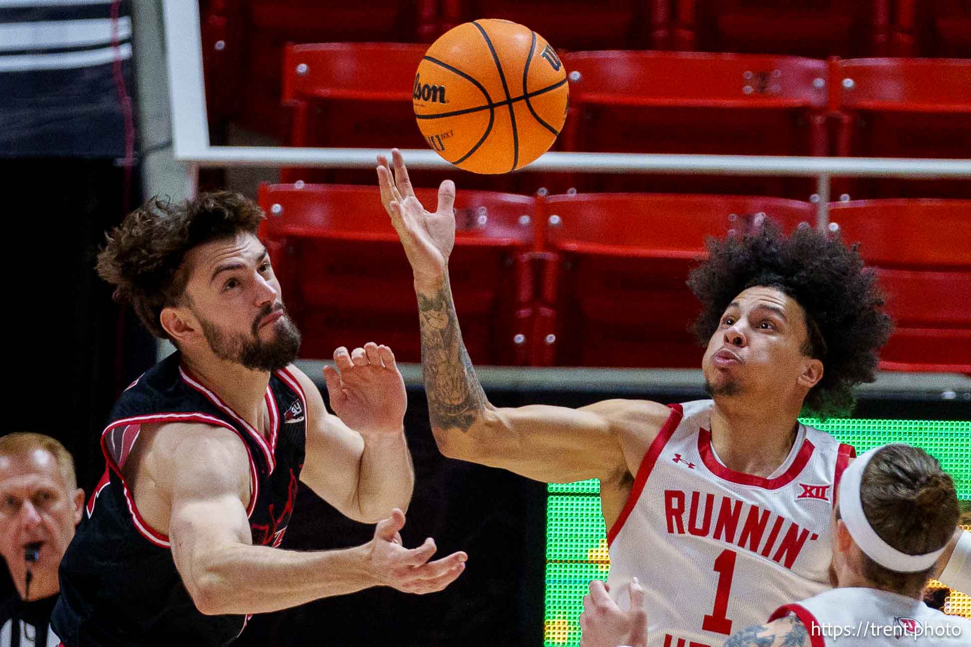 (Trent Nelson  |  The Salt Lake Tribune) Utah Utes guard Miro Little (1) rebounds as Utah hosts Eastern Washington, NCAA basketball in Salt Lake City on Saturday, Nov. 30, 2024.