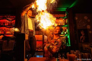 (Trent Nelson  |  The Salt Lake Tribune) Bartenders mixing the drink Le-Grog James at Seasons Drinking at The Ruin in Salt Lake City on Friday, Dec. 6, 2024.