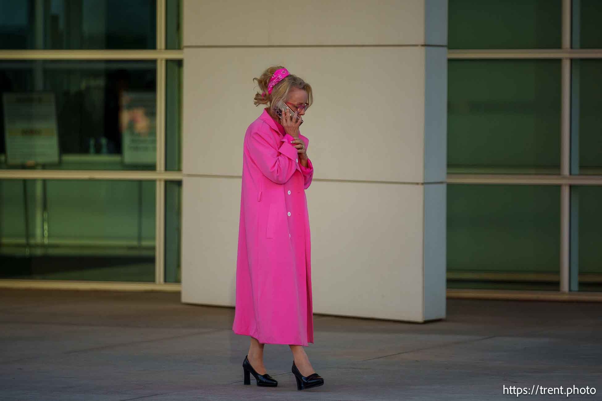 (Trent Nelson  |  The Salt Lake Tribune) Christine Marie speaks to one of Samuel Bateman's victims after he was sentenced to 50 years at the federal courthouse in Phoenix, Arizona, on Monday, Dec. 9, 2024.