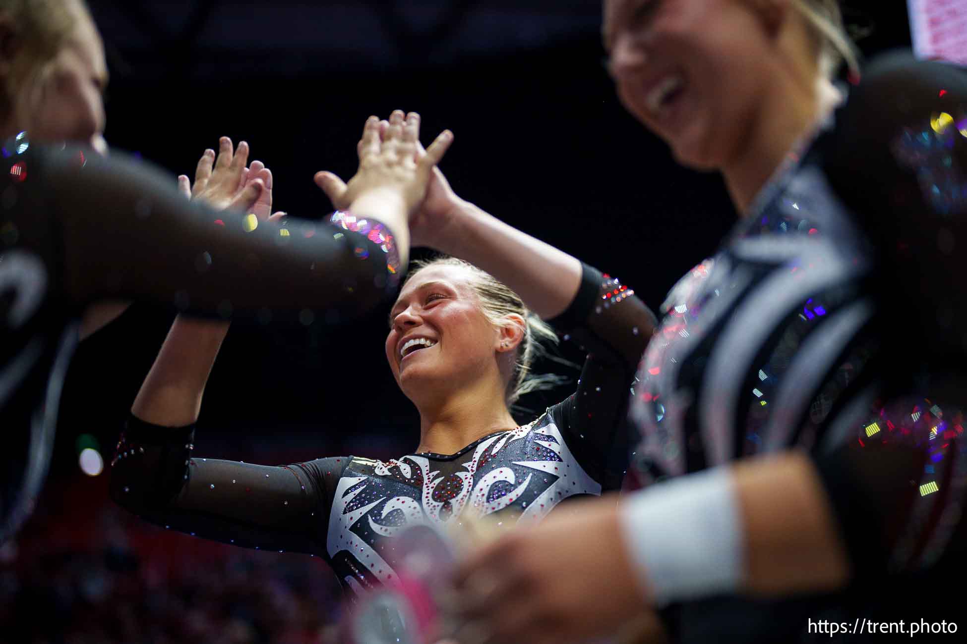 (Trent Nelson  |  The Salt Lake Tribune) Utah's Avery Neff on vault at Utah Gymnastics' Red Rocks Preview, NCAA gymnastics in Salt Lake City on Friday, Dec. 13, 2024.