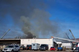 (Trent Nelson  |  The Salt Lake Tribune) A warehouse on fire at 1050 South 200 West in Salt Lake City on Thursday, Dec. 19, 2024.