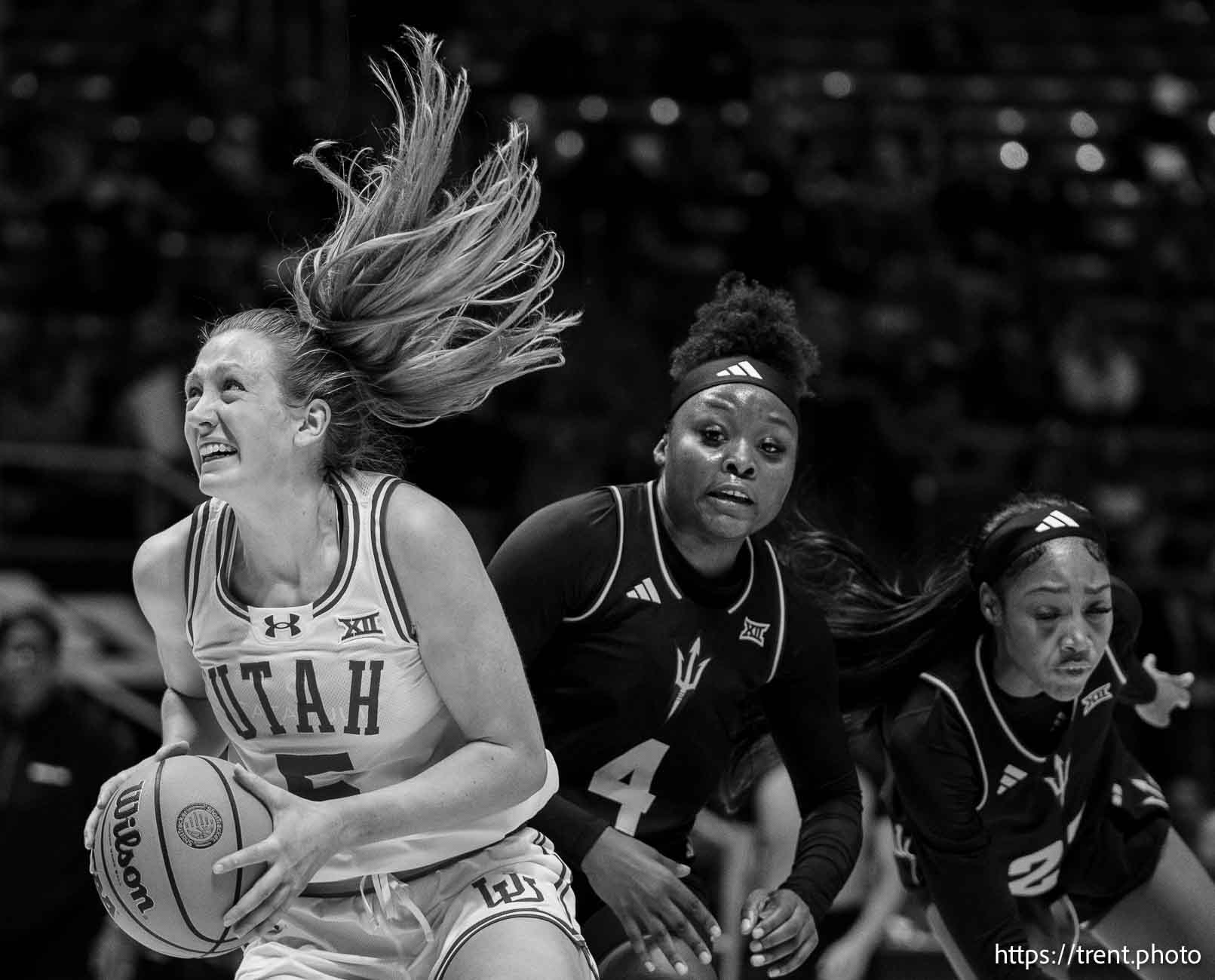 (Trent Nelson  |  The Salt Lake Tribune) 
Utah Utes guard Gianna Kneepkens (5) as Utah hosts Arizona State, NCAA basketball in Salt Lake City on Saturday, Dec. 21, 2024.