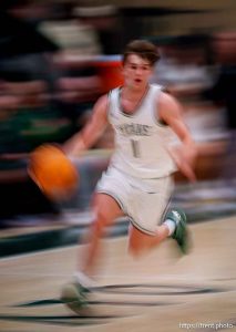 (Trent Nelson  |  The Salt Lake Tribune) Gavin Lowe. Olympus hosts East, high school basketball in Holladay on Tuesday, Jan. 21, 2025.