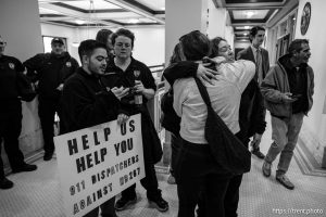 (Trent Nelson  |  The Salt Lake Tribune) Union members and supporters fill the hallways outside a meeting of the Senate Revenue and Taxation Committee at the Utah Capitol in Salt Lake City on Wednesday, Jan. 29, 2025.