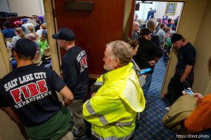 (Trent Nelson  |  The Salt Lake Tribune) Union members and supporters listen to Rep. Jordan Teuscher, R-South Jordan speak about his labor union bill to the Senate Revenue and Taxation Committee at the Utah Capitol in Salt Lake City on Wednesday, Jan. 29, 2025.