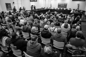 (Trent Nelson  |  The Salt Lake Tribune) People listen to Rep. Jordan Teuscher, R-South Jordan speak about his labor union bill to the Senate Revenue and Taxation Committee at the Utah Capitol in Salt Lake City on Wednesday, Jan. 29, 2025.