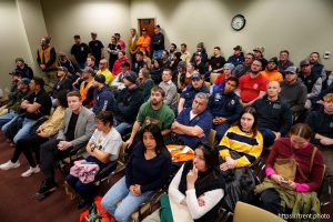 (Trent Nelson  |  The Salt Lake Tribune) Union members and supporters fill one of three overflow rooms for a meeting of the Senate Revenue and Taxation Committee at the Utah Capitol in Salt Lake City on Wednesday, Jan. 29, 2025.