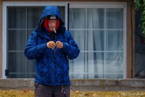 bus stop smoker, in Salt Lake City on Wednesday, Feb. 5, 2025.