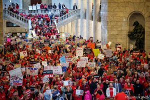 (Trent Nelson  |  The Salt Lake Tribune) Teachers and other union supporters rally at the Utah Capitol in opposition to the anti-union bill HB267, in Salt Lake City on Friday, Feb. 7, 2025.