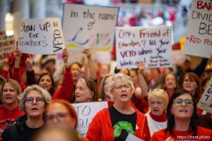 (Trent Nelson  |  The Salt Lake Tribune) Teachers and other union supporters rally at the Utah Capitol in opposition to the anti-union bill HB267, in Salt Lake City on Friday, Feb. 7, 2025.