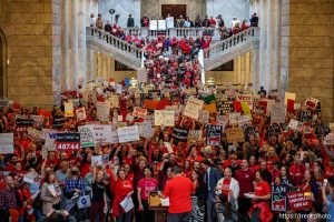 (Trent Nelson  |  The Salt Lake Tribune) Teachers and other union supporters rally at the Utah Capitol in opposition to the anti-union bill HB267, in Salt Lake City on Friday, Feb. 7, 2025.