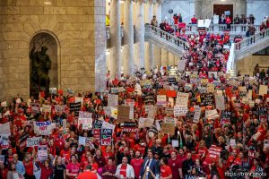 (Trent Nelson  |  The Salt Lake Tribune) Teachers and other union supporters rally at the Utah Capitol in opposition to the anti-union bill HB267, in Salt Lake City on Friday, Feb. 7, 2025.