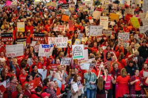 (Trent Nelson  |  The Salt Lake Tribune) Teachers and other union supporters rally at the Utah Capitol in opposition to the anti-union bill HB267, in Salt Lake City on Friday, Feb. 7, 2025.