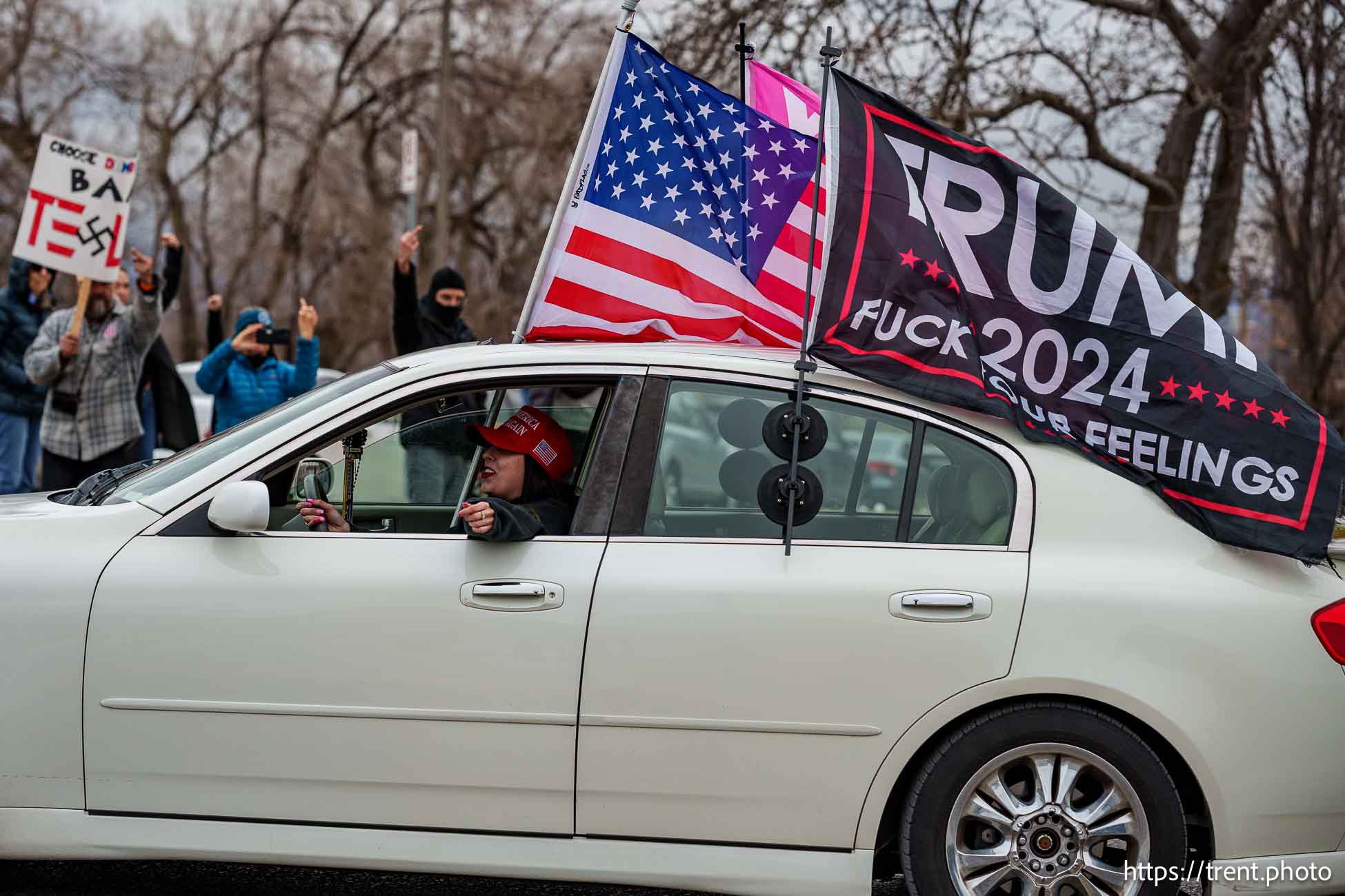 (Trent Nelson  |  The Salt Lake Tribune) Protests at the Utah Capitol in Salt Lake City over the policies of Donald Trump on Monday, Feb. 17, 2025.