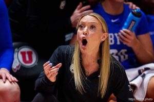 (Trent Nelson  |  The Salt Lake Tribune) BYU coach Amber Whiting as Utah hosts BYU, NCAA basketball in Salt Lake City on Saturday, March 1, 2025.