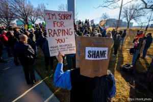(Trent Nelson  |  The Salt Lake Tribune) We Are The People protest outside of the Utah Coalition Against Pornography's conference in Sandy on Saturday, March 1, 2025.