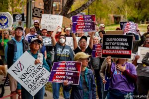 (Trent Nelson  |  The Salt Lake Tribune) People at the Consulate of El Salvador to protest the Trump administration's refusal to bring Kilmar Armando Abrego Garcia back, in Salt Lake City on Wednesday, April 16, 2025.