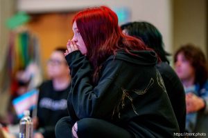 (Trent Nelson  |  The Salt Lake Tribune) Utah Valley University students speak out about the closing of their multicultural center on campus, including a space for LGBTQ community members, in Orem on Thursday, April 17, 2025.