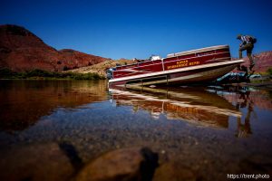 (Trent Nelson  |  The Salt Lake Tribune) A tour boat at Lees Ferry in Marble Canyon, Ariz., on Tuesday, May 20, 2025.