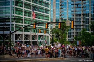 (Trent Nelson | The Salt Lake Tribune) 'No Kings' protest march in Salt Lake City, Saturday, June 14, 2025.