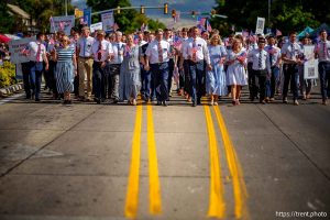 (Trent Nelson  |  The Salt Lake Tribune) Latter-day Saint missionaries from the Utah Provo Mission in the Grand Parade for AmericaÕs Freedom Festival in Provo on Friday, July 4, 2025.